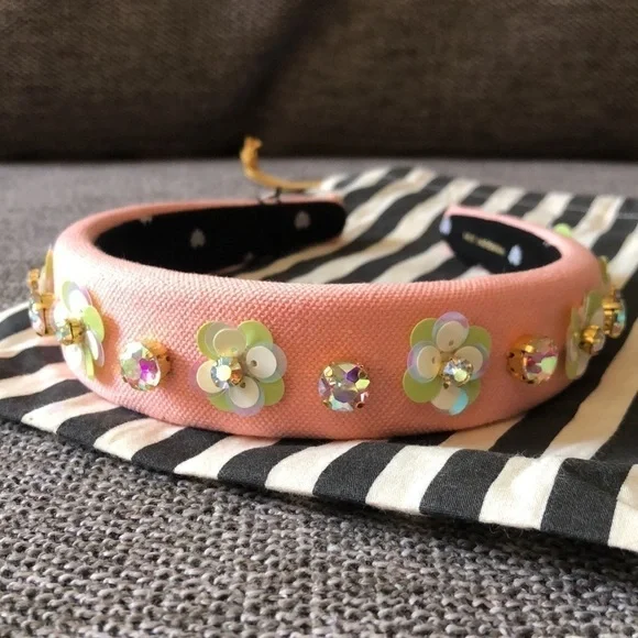 Lele Sadoughi Soft Coral Zinnia Crystal Paillette Alice Headband Authentic Lele Sadoughi Soft Coral Zinnia Crystal Paillette Alice  main image 4